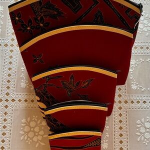 Set of Red Batik Zip Pouches with Yellow Trim